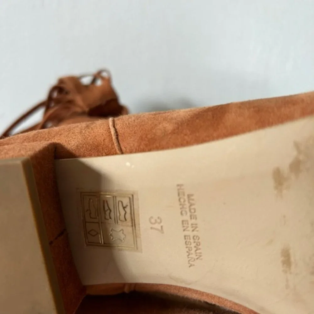 Free People Spring In Paris Boots Women's Size 6.5 Tan Suede Fringe Square Toe - Picture 3 of 8